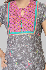 Grey Printed and Embroidery Kurta