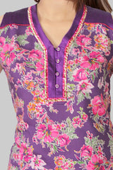 Purple And Pink Printed Sleeveless Kurta