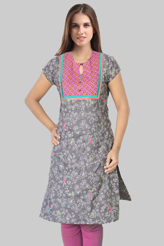 Grey Printed and Embroidery Kurta