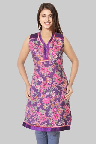 Purple And Pink Printed Sleeveless Kurta