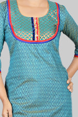 Light Blue Printed Kurta With Banaras Neck Design