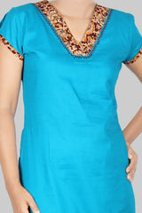 Blue V Neck Kalamkari Kurta