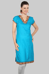 Blue V Neck Kalamkari Kurta