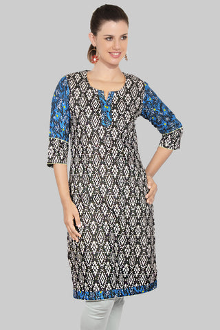 Black White And Blue Printed Kurta