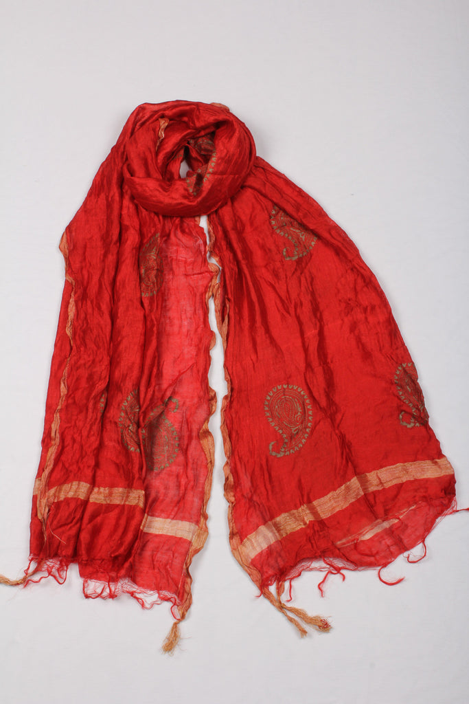 Red With Gold Print Dupatta