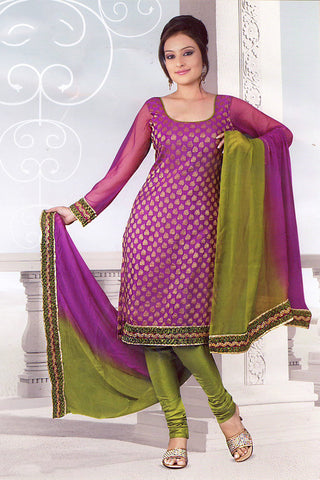 Purple Green Banaras Salwar Suit