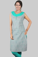 Greyish Green Printed Kurta