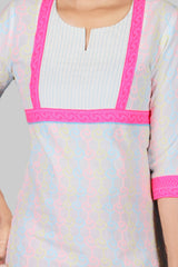 White Hakoba With Pink Lace Kurta