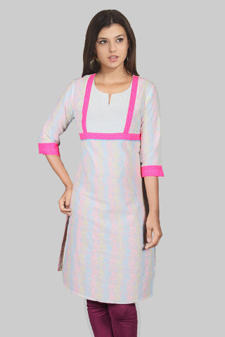 White Hakoba With Pink Lace Kurta