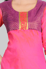 Pink With Purple Banaras Kurta