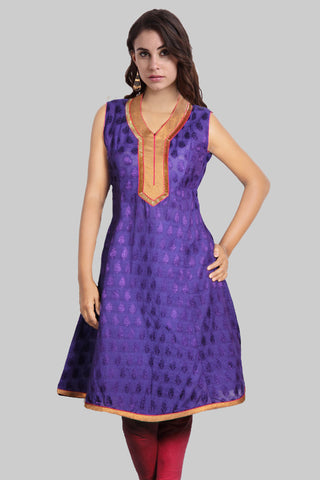 Violet Jacquard Flared Kurta