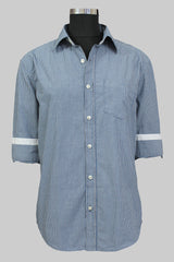 Slim Fit Grey Small White Stripe Shirt