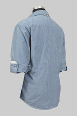 Slim Fit Grey Small White Stripe Shirt