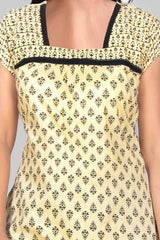 Light Yellow And Black Printed Kurta