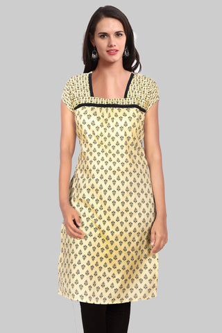 Light Yellow And Black Printed Kurta