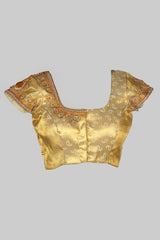 Golden Blouse With Zari And Kundan Work