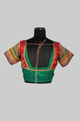 Green And Red Blouse With Golden Lace