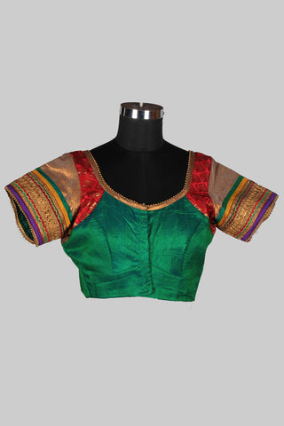 Green And Red Blouse With Golden Lace