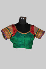 Green And Red Blouse With Golden Lace