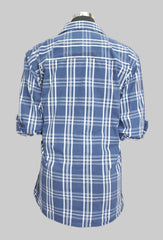 Slim Fit Navy Blue and White Check Shirt