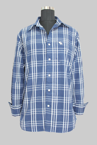 Slim Fit Navy Blue and White Check Shirt