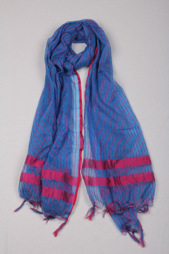 Blue With Dark Pink Stripes Dupatta