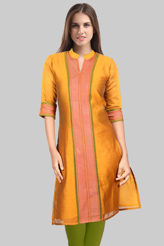 Yellow High Neck Collar Kurta