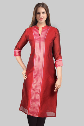 Maroon High Neck Collar Kurta