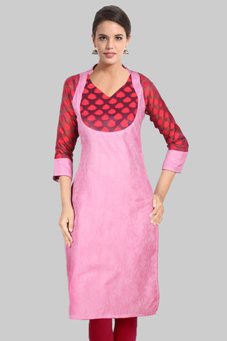 Light Pink And Red Jacquard Kurta