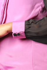 Pink Tucks Top With Black Sleeves
