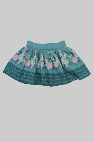 Blue Flower Printed Skirt