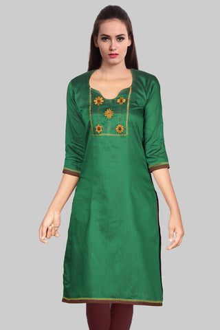 Dark Green And Brown Embroidery Kurta