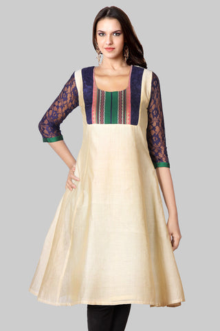 Light Beige And Blue Flared Kurta