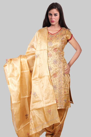 Beige Tussar Silk Salwar Suits