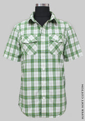 Super Soft white Green Slim Fit Half Sleeve Shirt