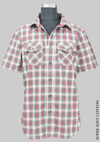 Super Soft Red Grey Slim Fit Half Sleeve Shirt