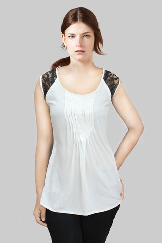 Classy Sleeveless White Tucks Top