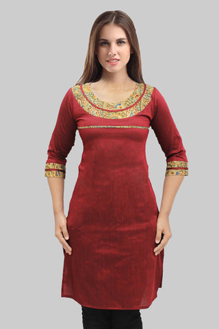 Maroon Silk Kalamkari Kurta