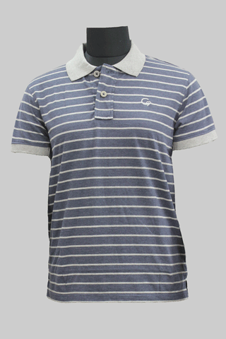 Grey In Navy Stripes Short sleeve Polo