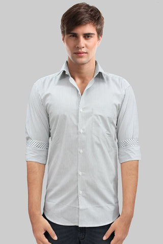 Slim Fit White & Grey Stripe Shirt