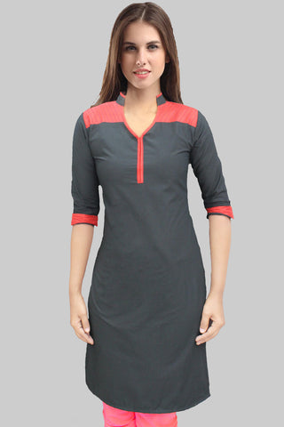 Black Collar Red Tucks Kurta