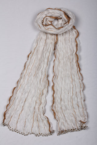 Half White With Gold Strips n Beaded Dupatta