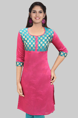 Pink, Green Banaras Kurta