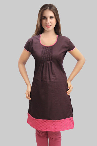 Dark wine & pink hakoba,Tucks Kurta