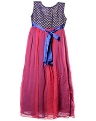 Pink And Blue Full Length Girl's Dress