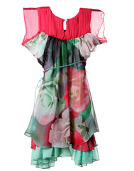 Green And Pink Printed Girl's Dress