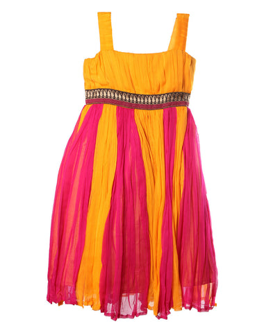 Yellow And Pink Gathered Girl's Dress