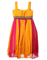 Yellow And Pink Gathered Girl's Dress