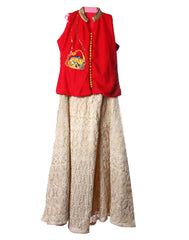 Red And Beige Girl's Dress