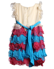 Blue And Red Girl's Dress With Golden Flowers